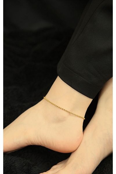 MARCİELO Accessories Steel Anklet Gold Color Alora Grace Thin Chain