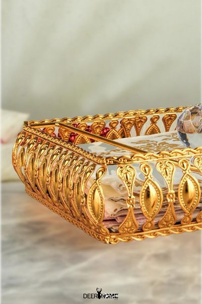 Badelihome Gold Metal Crystal Knob Napkin Holder