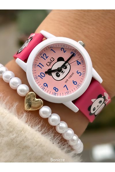 Q&Q Pink Silicone Corded 10 Bar Waterproof Girl's Wristwatch - Pool and Sea Use