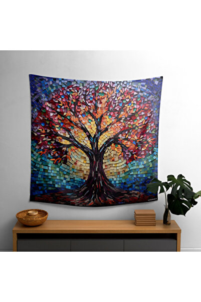 PaintedAnarchy Mosaic Tree of Life Wall Covering - Ranforce Fabric, Vibrant C...
