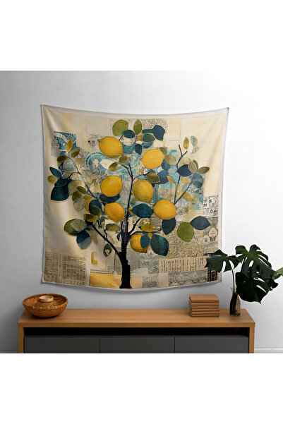 PaintedAnarchy Limon Ağacı ve Dokulu Karışık Ortam Kolaj Duvar Sanatı - Dekor...