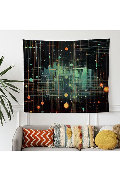 PaintedAnarchy Neon Star Map Wall Covering - Vibrant Sublimation Print - 100% Cotton Backing - Modern Decorative