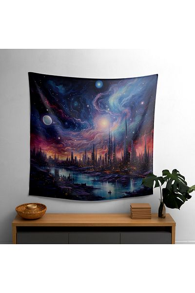 PaintedAnarchy Cosmic Star Map Wall Drape - Vibrant Sublimation Printed Fabric Art for Modern Decor