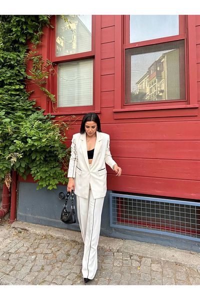 Ekim Store Set de sacou dublu supradimensionat cu dungi
