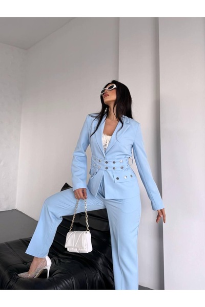 Ekim Store Σετ διπλό σακάκι με χρυσό κουμπί με διπλή ζώνη