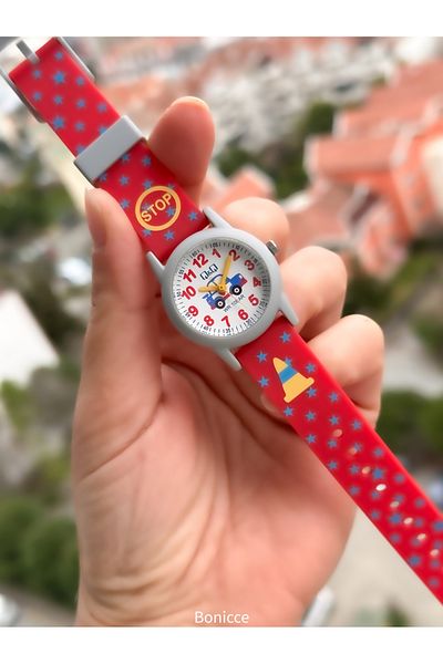 Q&Q 10 Atm, 2 Years Warranty, Red Silicone Cord Boy's Wristwatch Suitable for Pool and Sea Use