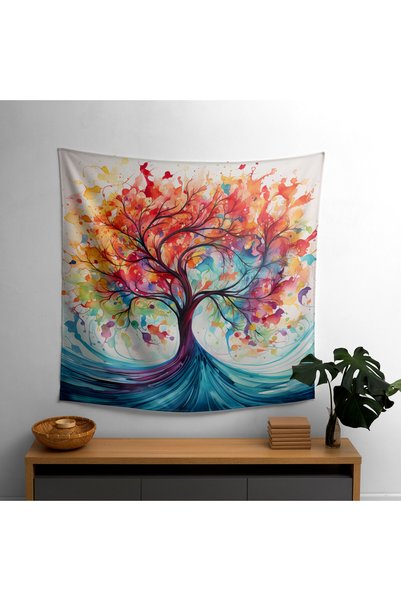 PaintedAnarchy Soyut  Hayat Ağacı Duvar Örtüsü - %100 Pamuk Sırt, Polyester Ö...