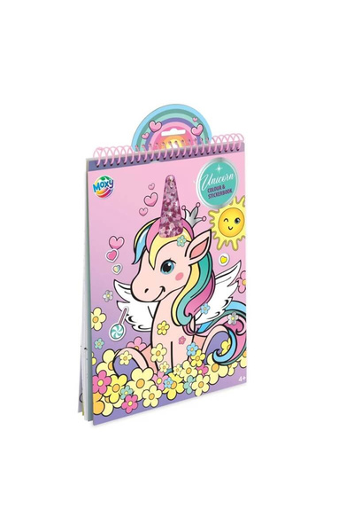Moxy Carte de colorat cu abtibilduri si sclipici, model cu unicorn, A4, 16 pa...