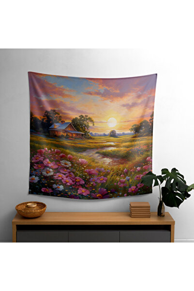 PaintedAnarchy غطاء حائط Sunset Countryside Blooms - ظهر من القطن بنسبة 100%،...