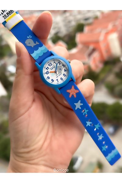 Q&Q 10 Atm, 2 Years Warranty, Navy Blue Silicone Cord Boy's Wristwatch Suitable for Pool and Sea Use