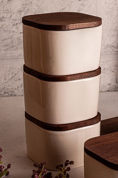 Snippy Luma White 6-Liter Wooden Vacuum Lid Ceramic Breakfast 300ml