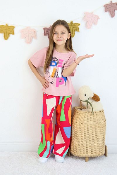 Harika KIDS Girl's Be Happy Printed Spanish Leg Bottom-Top Set