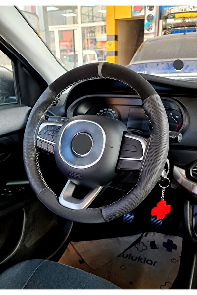 Asegaraj Fiat Uyumlu Egea Dikmeli Direksiyon Kılıfı Noktalı-alkantara Gri Yüz...