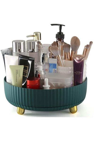 COOYA Turntable Organizer, 360° Rotating Makeup Organizer with Thickened Guardrail