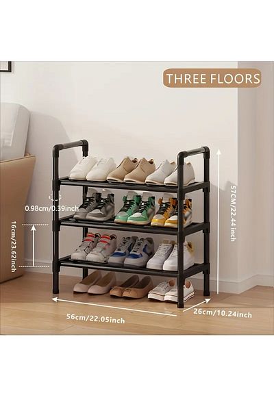 RAC 3-Tier Metal Shoe or Toiletry Rack, Boot and Shoe Organizer Shelves for Foyer and Living Room