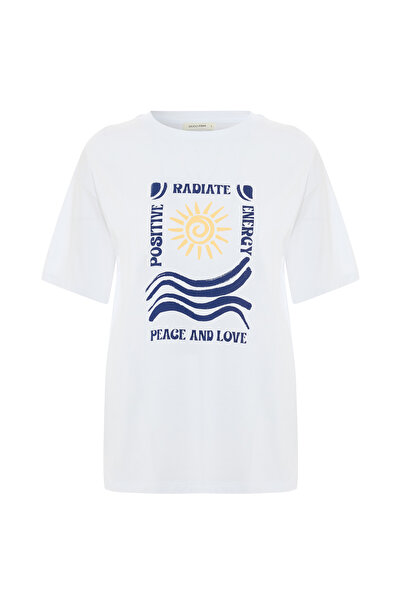 Mudo تي شيرت فضفاض بياقة دائرية وطبعة عرقية