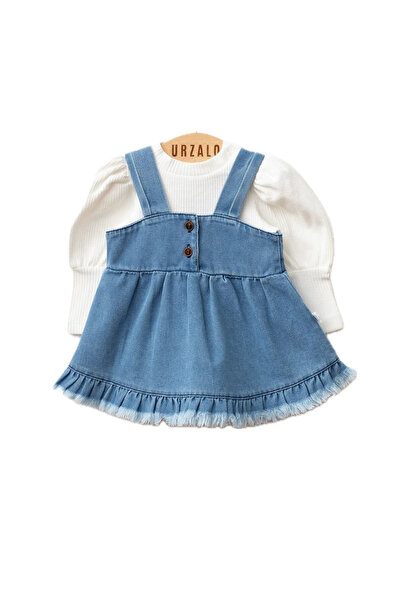 Baby Urzalo Püsküllü Kız Bebek Kot Jile Elbise %100 Pamuk Likralı Ribana Balo...