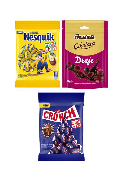 Ülker Candy Chocolate Dragee with Cherry 67 g & Nesquik Mini Eggy 148 g & Crunch Mini Eggy 148 g