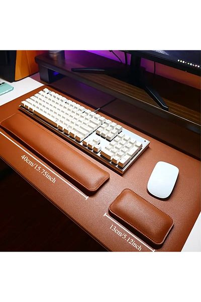 Generic Comfortable PU Leather Office Set,Consisting of 3 Pieces(Desk+Mouse Wrist Rest+Keyboard Wrist Rest)