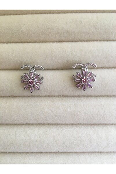 GUNESTAKI Silver Mor Çiçekli Çivi Model Çelik Küpe