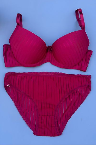 Ayreka Burgundy Padded Underwire Striped Transparent Women's Bra Panty Set