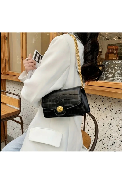 Handley Monalisa Timsah Deri Kabartmalı çapraz kobra zincir askılı omuz çantası