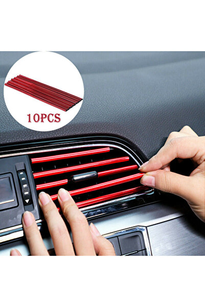 Choice 10 قطع حمراء لتزيين منافذ مكيف الهواء الداخلية للسيارة بخطوط على شكل حرف U