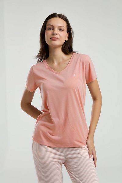 Pierre Cardin Set de pijamale pentru femei Puppytooth, cu decolteu în V, cu mâneci scurte, pantaloni lungi în dungi