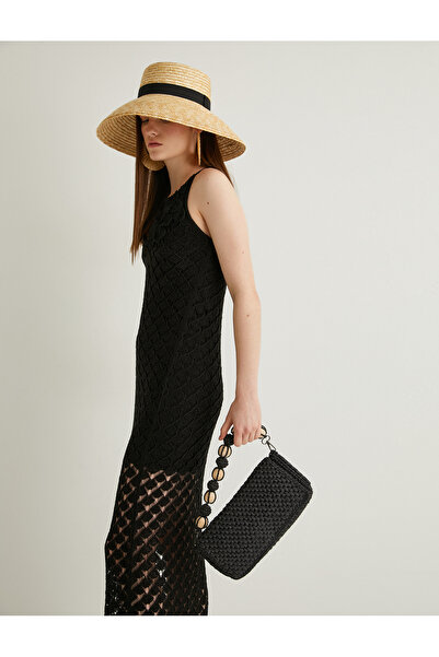 Koton Ψάθινο Τσάντα χειρός με Ξύλινα Αξεσουάρ