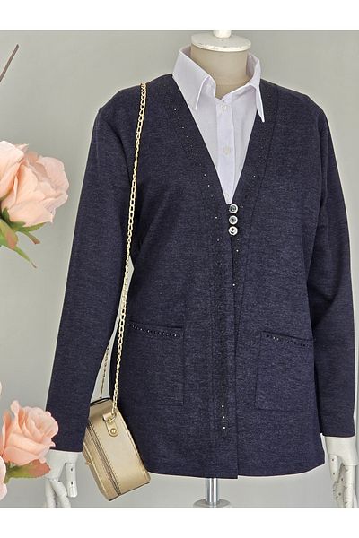 ENDAMIM Large Size Cardigan - with Pockets and Moderate Thickness