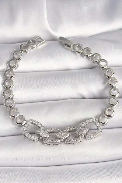 Skygo Brass Silver Color Zircon Stone Circle Chain Model Women's Bracelet - Tj-Bb6843