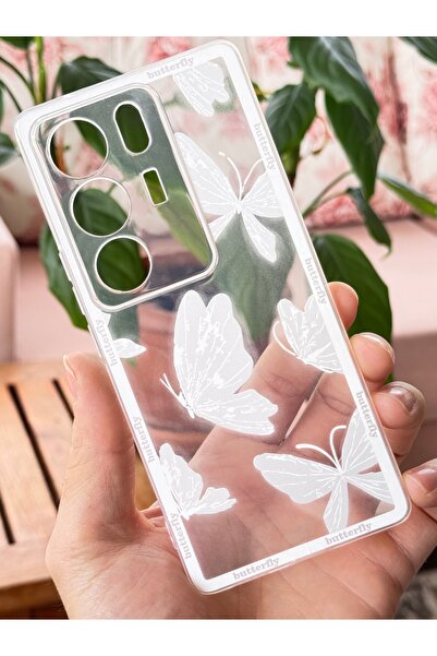 Fibaks Vivo V29 5G Kılıf Şeffaf Kelebek Tasarımlı Desenli Kamera Korumalı Yumuşak Silikon Kapak