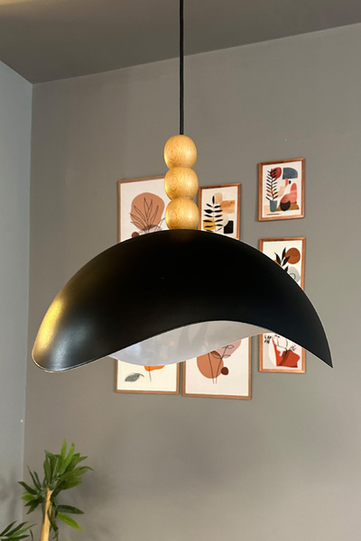 Bamyum Luna Siyah Tekli Avize Üç Boncuk Başlık Sarkıt Lamba Restoran Salon Aydınlatma