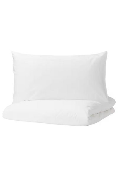 IKEA DVALA White Cotton Duvet Cover Set – 150x200 cm with Pillowcase | Soft & Breathable