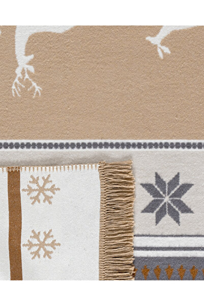 Madame Coco Cascade Pamuklu Saçaklı Dokuma Kilim - Beyaz/Bej/Antrasit - 80x150 cm