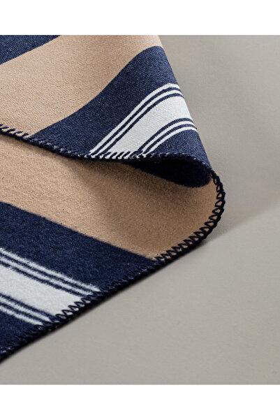 Madame Coco Rosée Pamuklu Saçaklı Dokuma Kilim - Bej/Lacivert - 80x150 cm