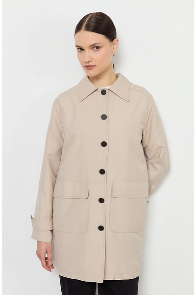 Fatma Atasoy Stone Trench Coat with Bag Pockets