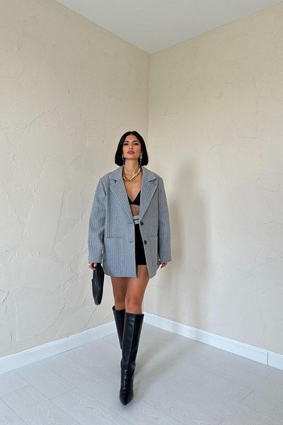 Miracle Omni Gray Striped Oversize Jacket