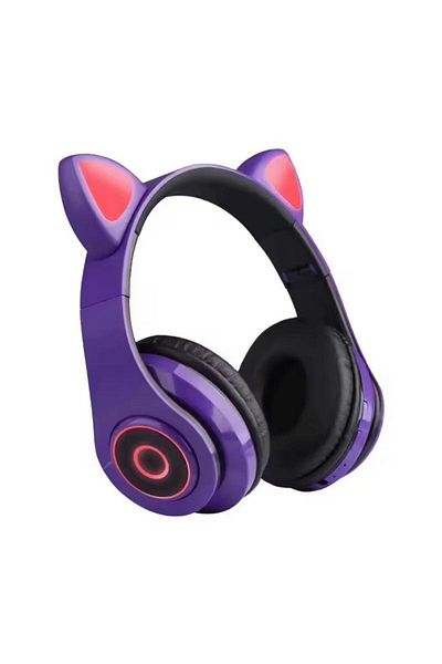 Generic Wireless Bluetooth 5.0 Adjustable Stereo Cute Cat Ear Foldable Earphones for Girls with LED Light