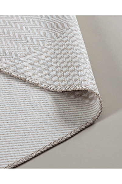 Madame Coco Pétale Pamuklu Saçaklı Dokuma Kilim - Ekru/Bej - 60x100 cm