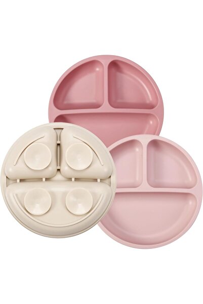 PandaEar 3-Pack Silicone Suction Plates with Cup – Non-Slip, Dishwasher & Microwave Safe (Pink/Lin