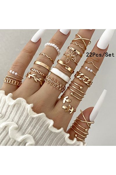 Choice مجموعة من 132 خاتمًا عصريًا بسيطًا للمفاصل للنساء على شكل نجمة وقمر وعين وموجة من الكريستال خاتم أنيق للنساء