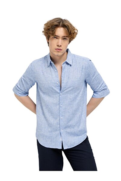 The Bear House Men's Regular Fit Cotton Shirt Blue Long Sleeves Casual & Form...