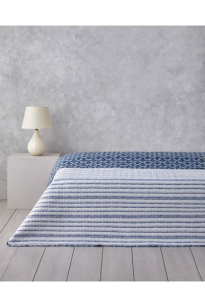 English Home Aquatic Flowers King Size Multi-Purpose Cover 240X220 cm Navy Blue