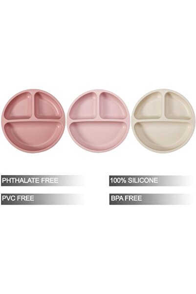 PandaEar 3-Pack Silicone Suction Plates with Cup – Non-Slip, Dishwasher & Microwave Safe (Pink/Lin