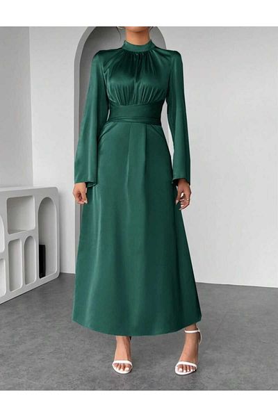 PERADO Spanish Sleeve Waist Wrapped Satin Evening Dress