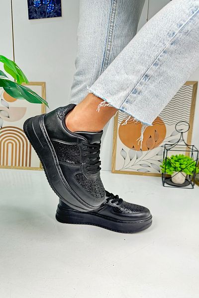 İmerShoes Black Sneaker - Casual Women's Sneakers, Lightweight High Sole, Lace-Up 451
