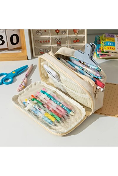 GlassySKY Large Capacity Simple Design Pencil Case Pen Holder School Cosmetic Organizer