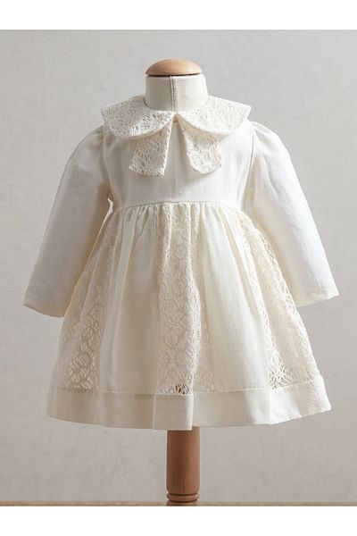 Tongs Baby Baby Girl Ecru Lace Collar and Elegant Lace Skirt Dress