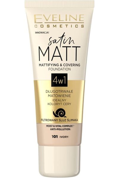 Eveline Cosmetics Eveline Cosmetics Satin Matt Foundation - For Mattifying & Full Coverage, 101 Ivory, 30 Ml